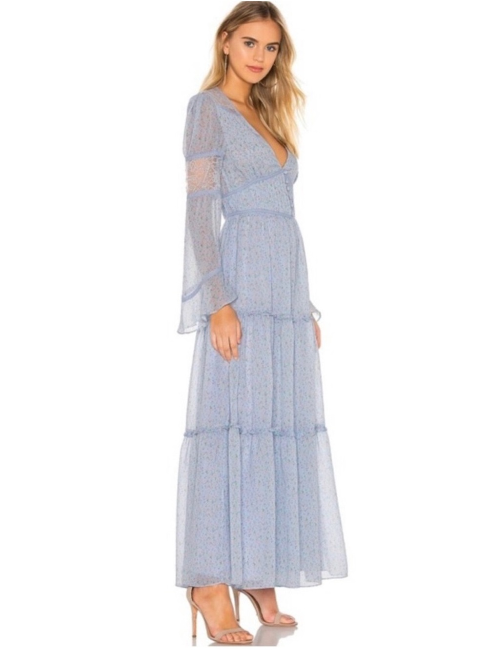 DIVINE HERITAGE REVOLVE BLUE FLORAL PRINT MAXI DRESS - Picture 4 of 7